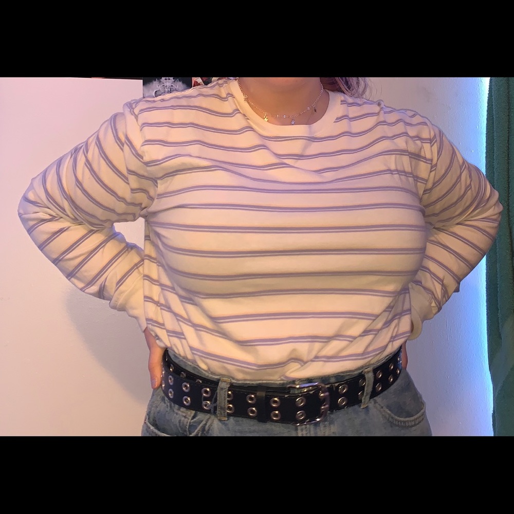 a white with lavender striped shirt